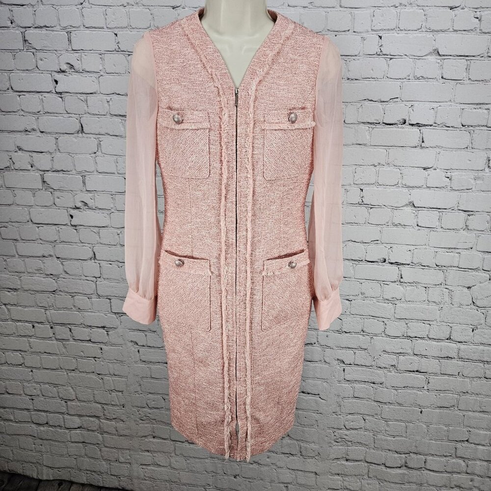 Minimum Reflex Pink Tweed Creazione Giolica Design Long Sheer Sleeve Dress Small